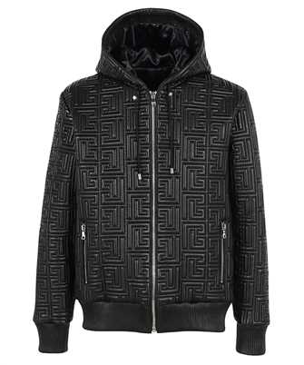 Balmain XH1TH120LB23 QUILTED ZIPPED MONOGRAM LEATHER Hoodie
