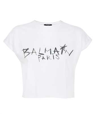 Balmain YF1EE008GB79 PRINT RAW EDGE CROPPED T-shirt