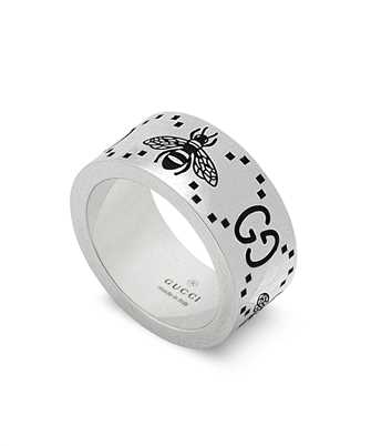 Gucci Jewelry Silver JWL YBC728304001 GG AND BEE ENGRAVED WIDE Ring