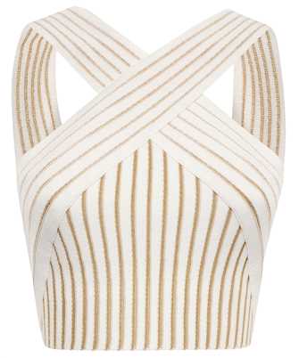 Balmain AF1AB046KD37 RIBBED KNIT CROSSED CROPPED Top