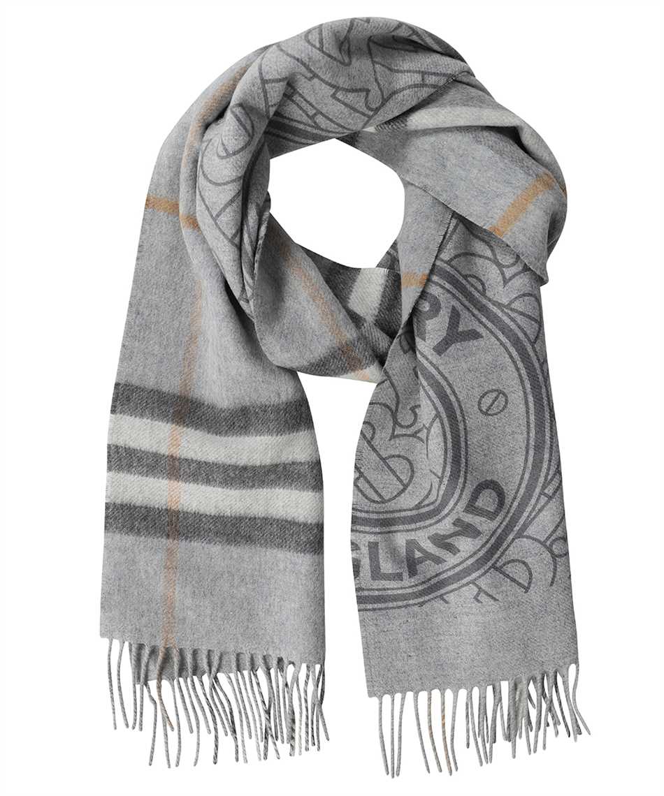 Burberry 8033609 REVERSIBLE CHECK AND MONOGRAM CASHMERE Scarf Grey