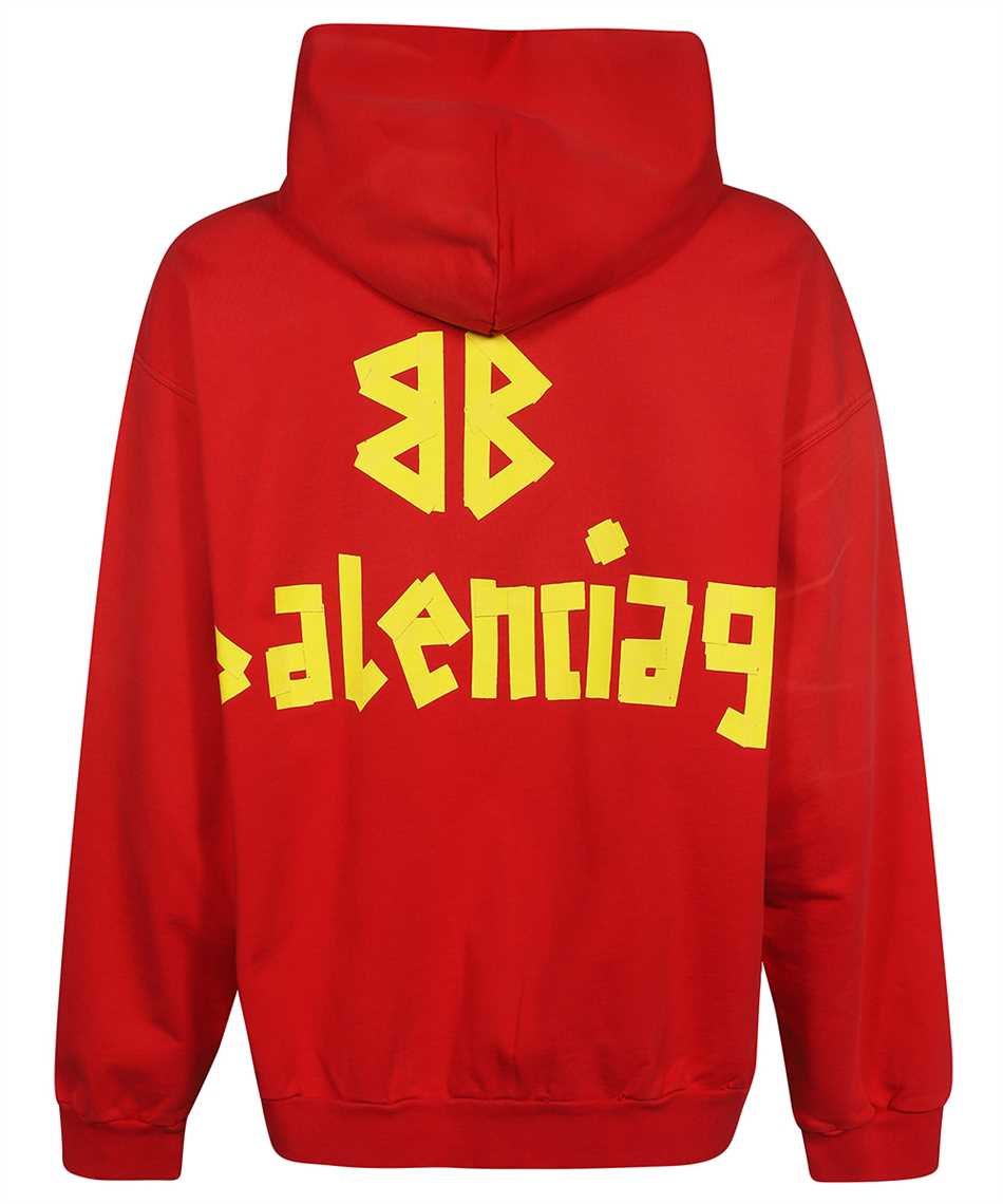 Balenciaga 744451 TOVB1 TAPE TYPE RIPPED POCKET ZIP-UP LARGE Hoodie Red