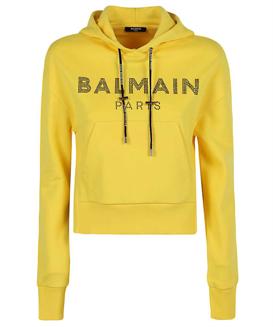 balmain cropped strass logo hoodie