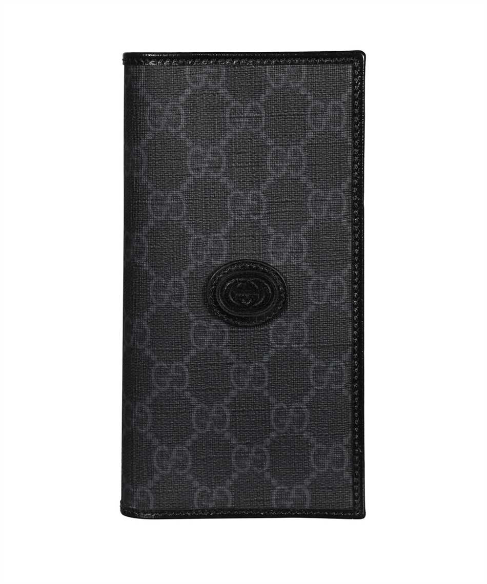 Long wallet with Interlocking G in Black GG Canvas
