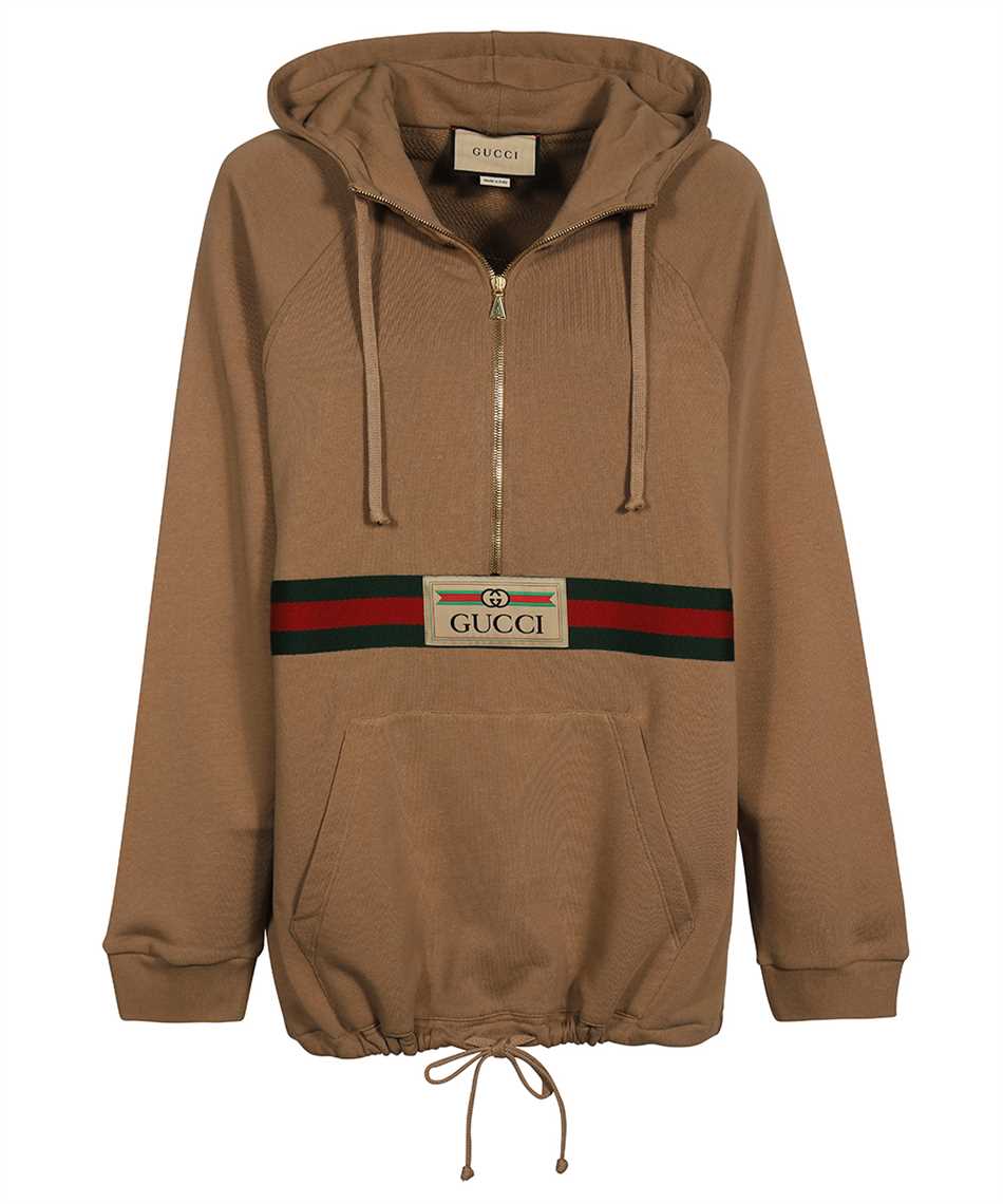 Gucci 644656 XJC3W WEB AND GUCCI LABEL Hoodie Beige