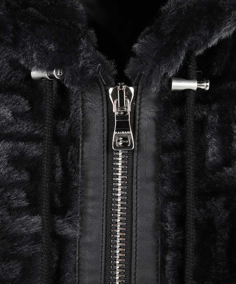 Balmain WH2TH120L141 MONOGRAM SHEARLING ZIPPED Hoodie Black