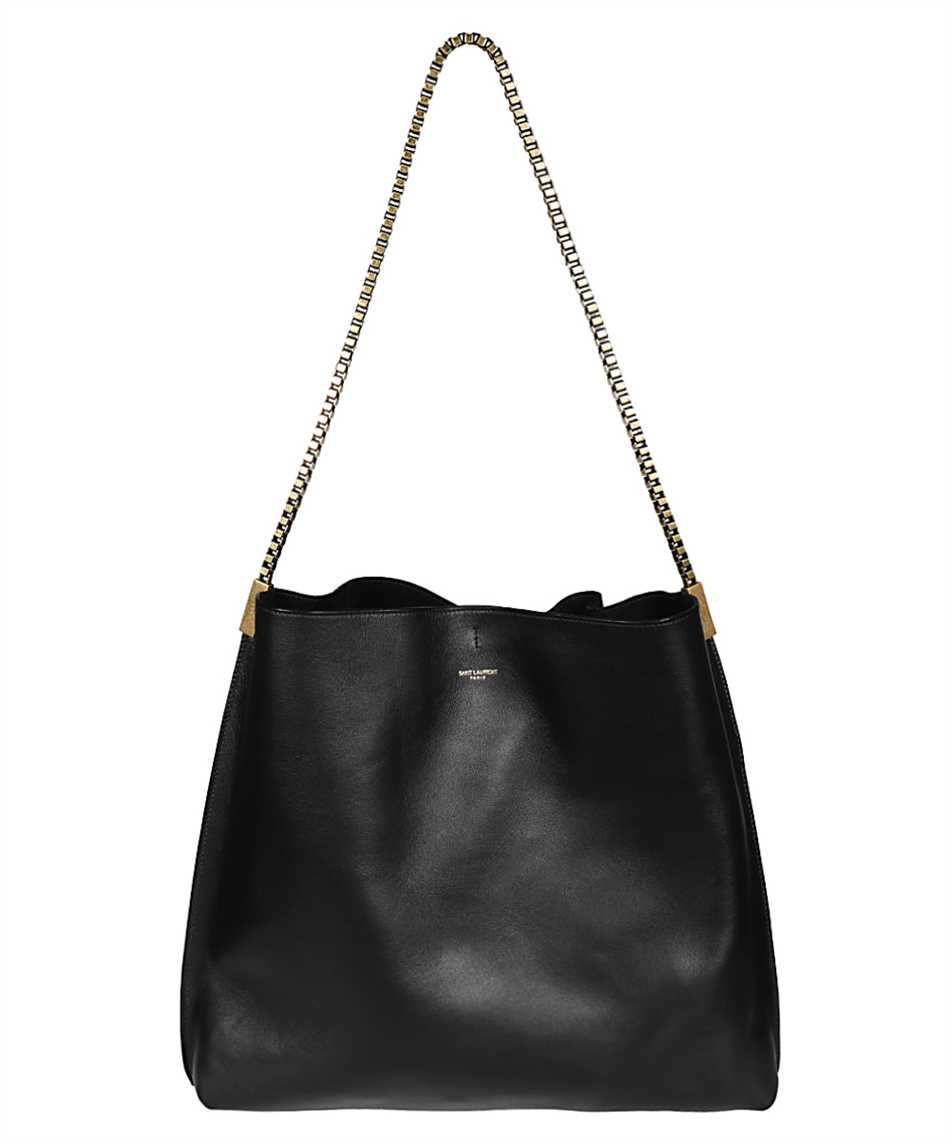 Saint Laurent // Black Smooth Leather Suzanne Medium Hobo Chain