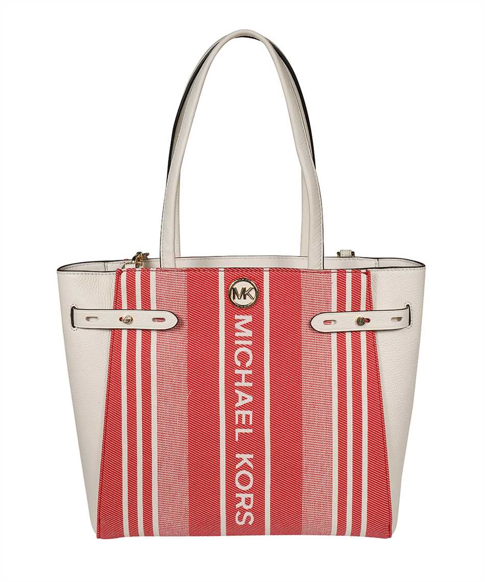 michael kors red and white striped tote