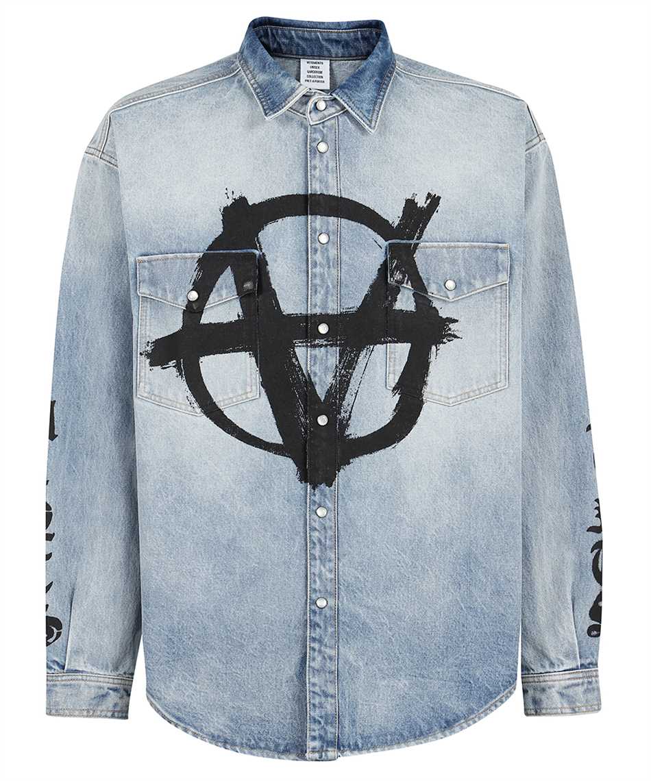 Vetements UE52SH840N DOUBLE ANARCHY LOGO DENIM Shirt Blue