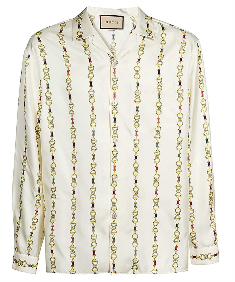 Gucci 751446 ZANR7 INTERLOCKING G HORSEBIT PRINT SILK Shirt Beige