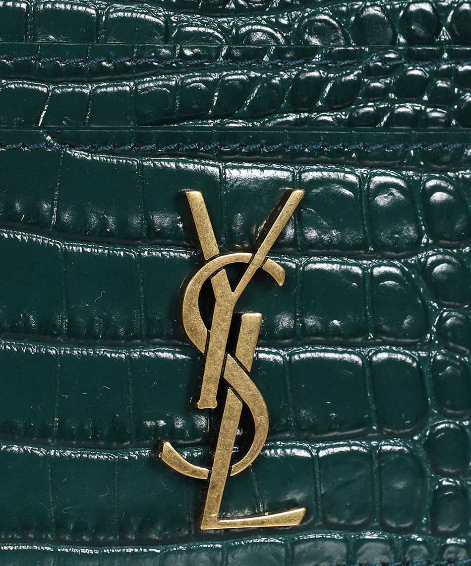 SAINT LAURENT Branded crocodile-embossed leather card holder
