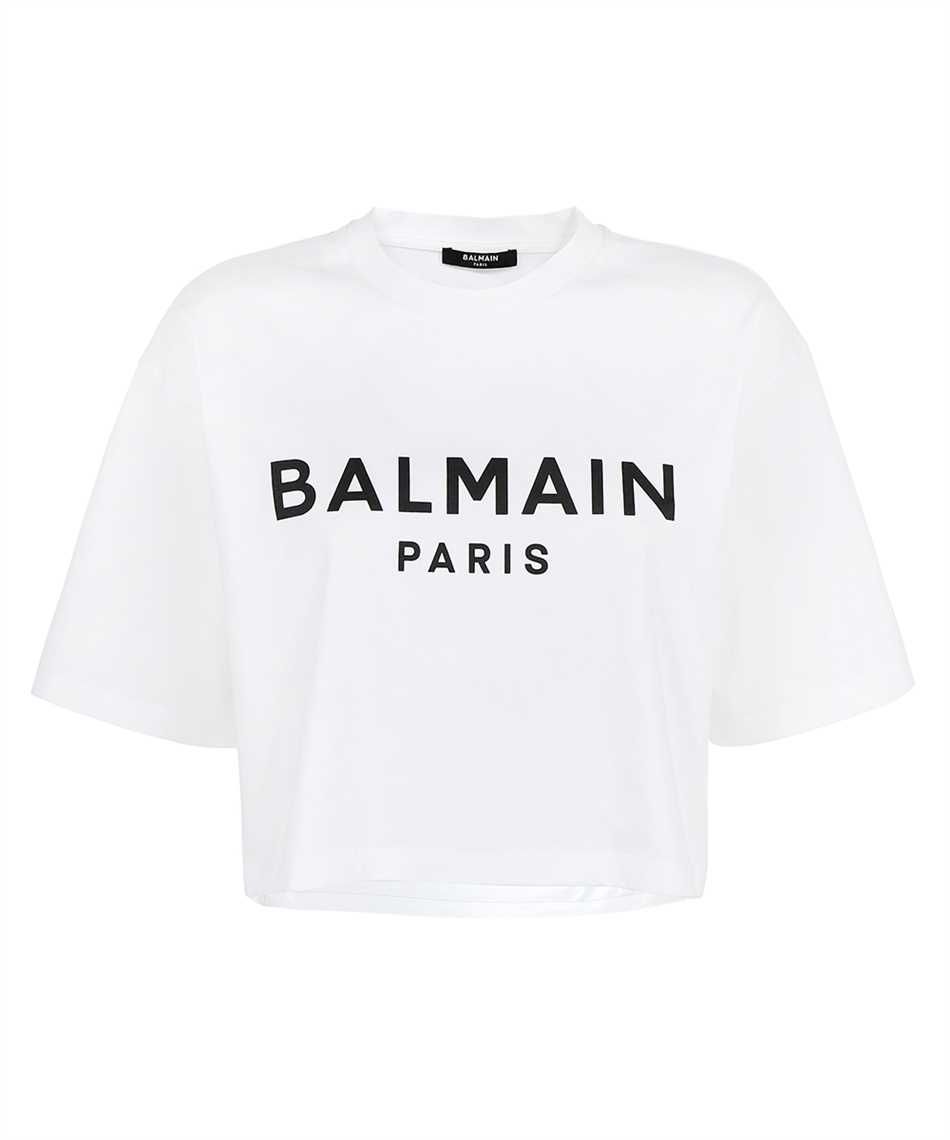 Balmain XF0EE020BB02 CROPPED BALMAIN PRINT T-shirt White