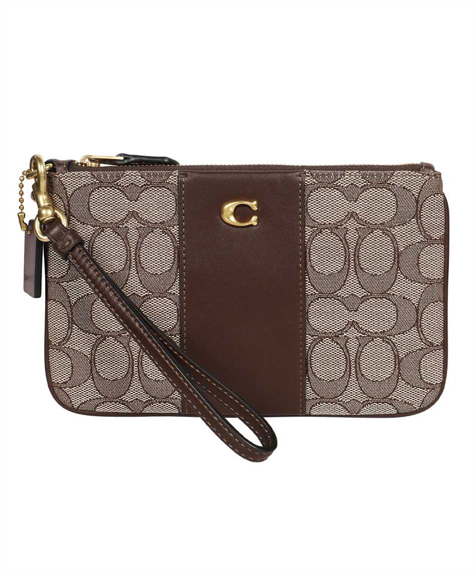 COACH CI190 SIGNATURE JACQUARD SMALL WRISTLET Wallet Brown