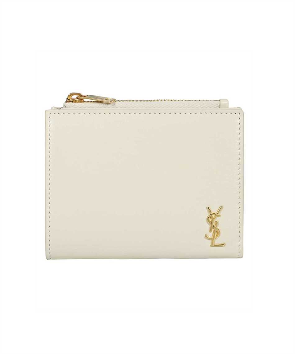 Yves Saint Laurent Tiny Monogram Compact Leather Zip Around Wallet White