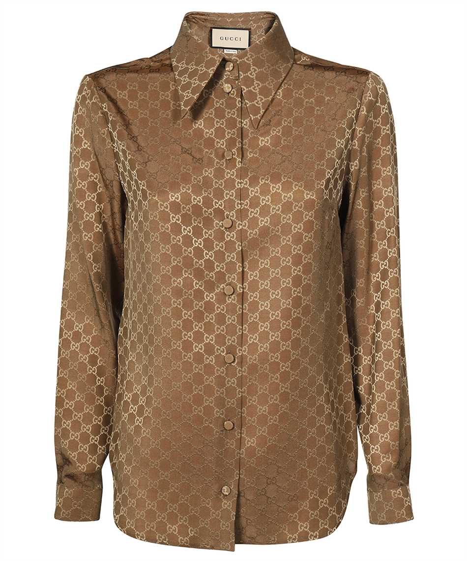 Gucci 720539 ZAISQ GG SILK CREPE Shirt Beige