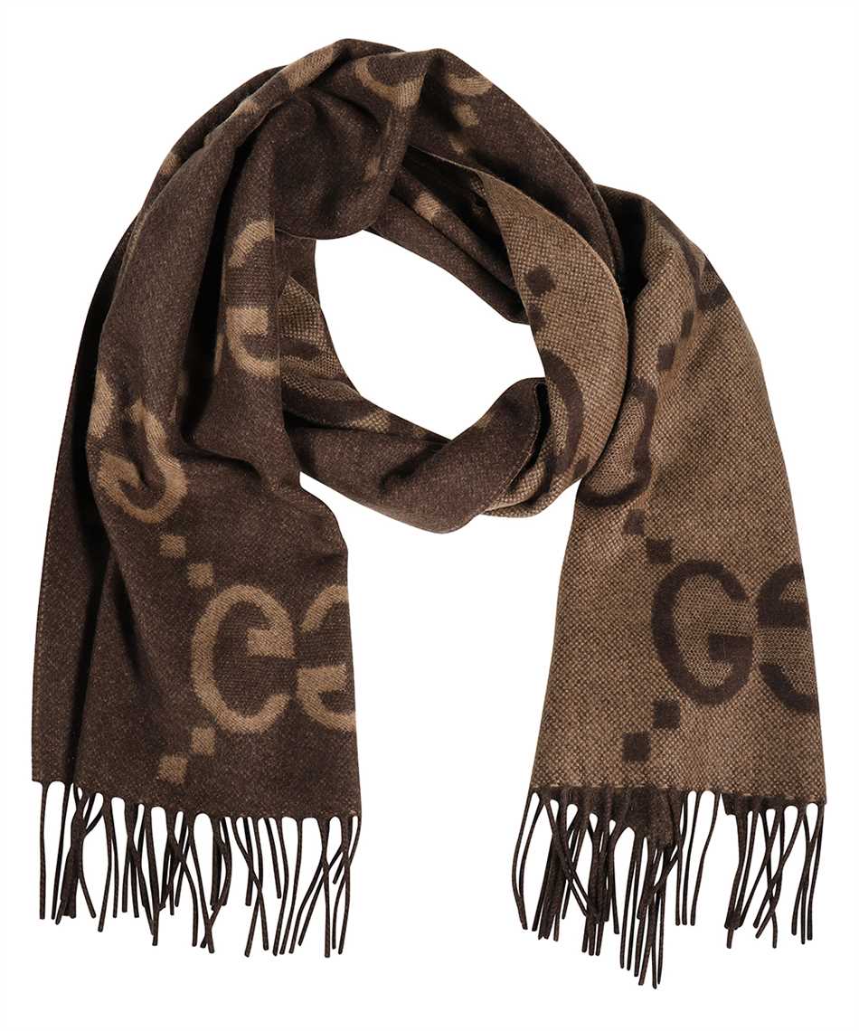 Monogram jacquard wool scarf dark beige