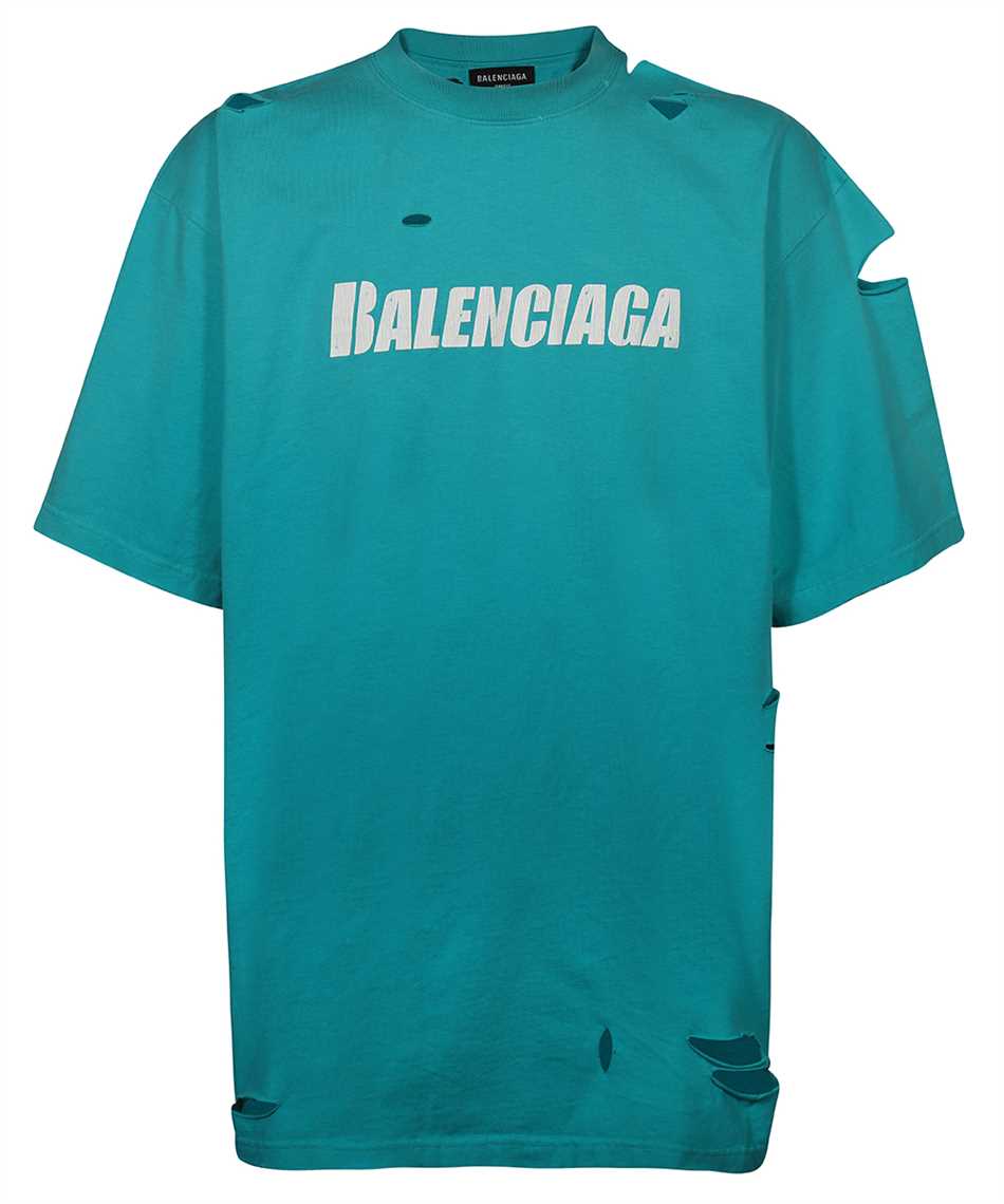 Balenciaga 651795 TKVB8 CAPS DESTROYED FLATGROUND T-shirt Blue