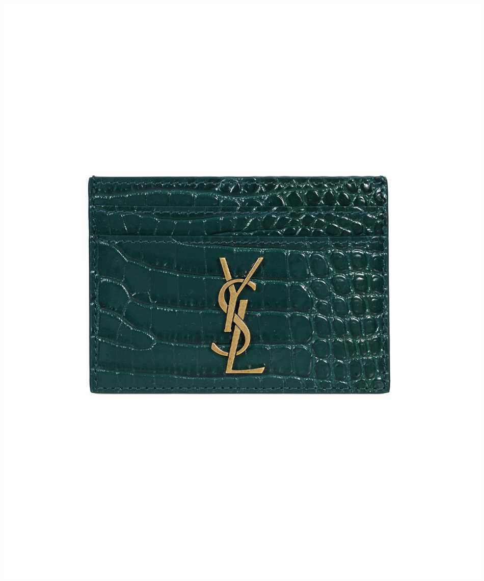 SAINT LAURENT Branded crocodile-embossed leather card holder